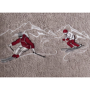 Set Asciugamano Ospite in Spugna 100% Cotone Fantasia Tirolese Natalizia Disegno Ski Tortora