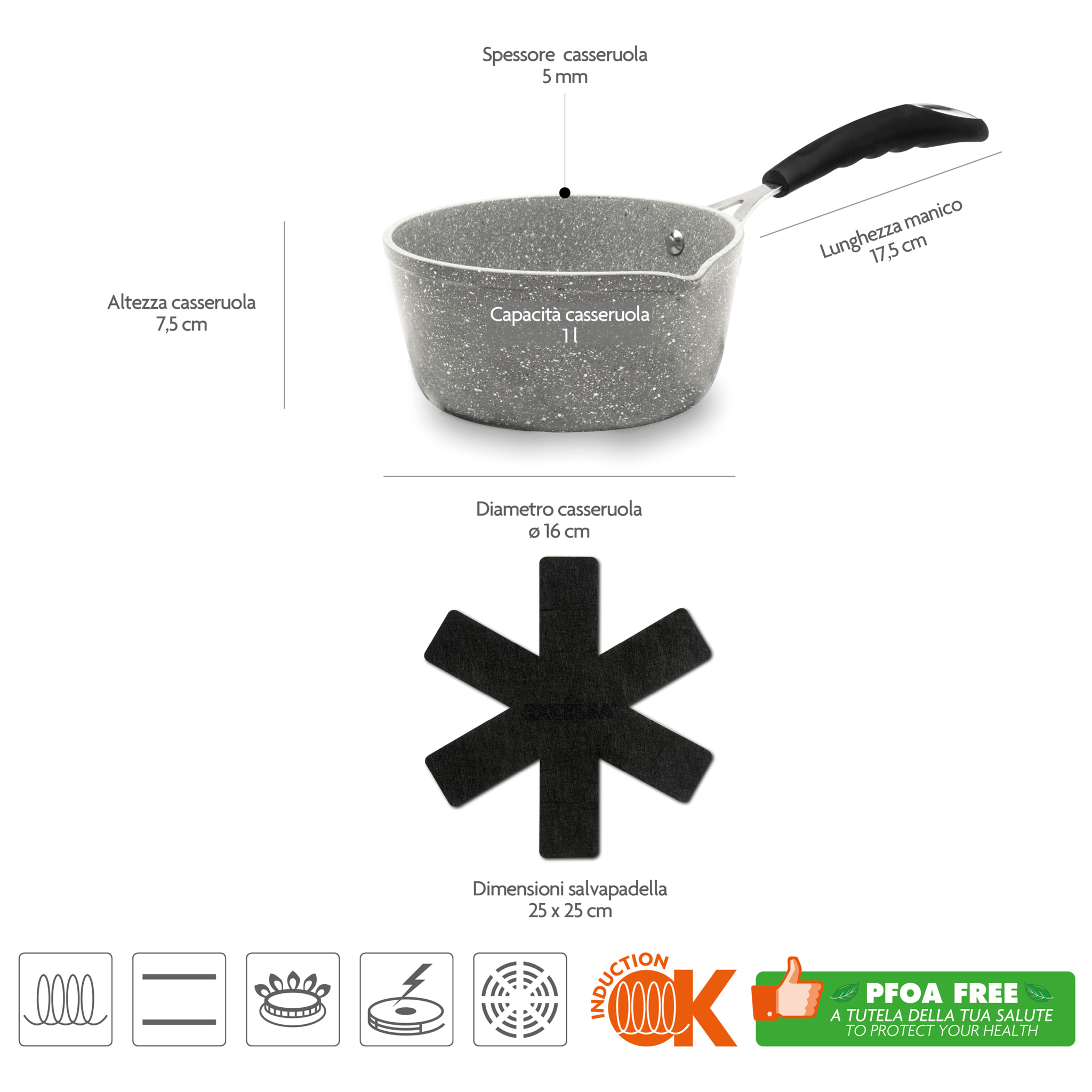 Casserole 16 cm Excelsa – Forn-Ok, Aluminium Gris