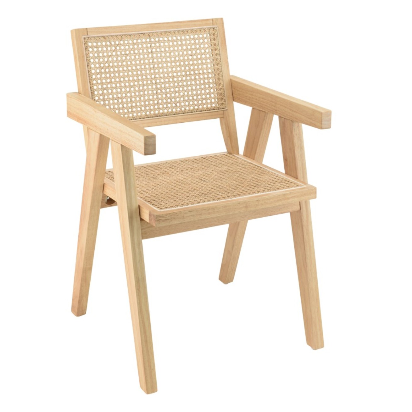 AGATHE - Fauteuil en bois d'Hévéa clair dossier et assise rotin naturel