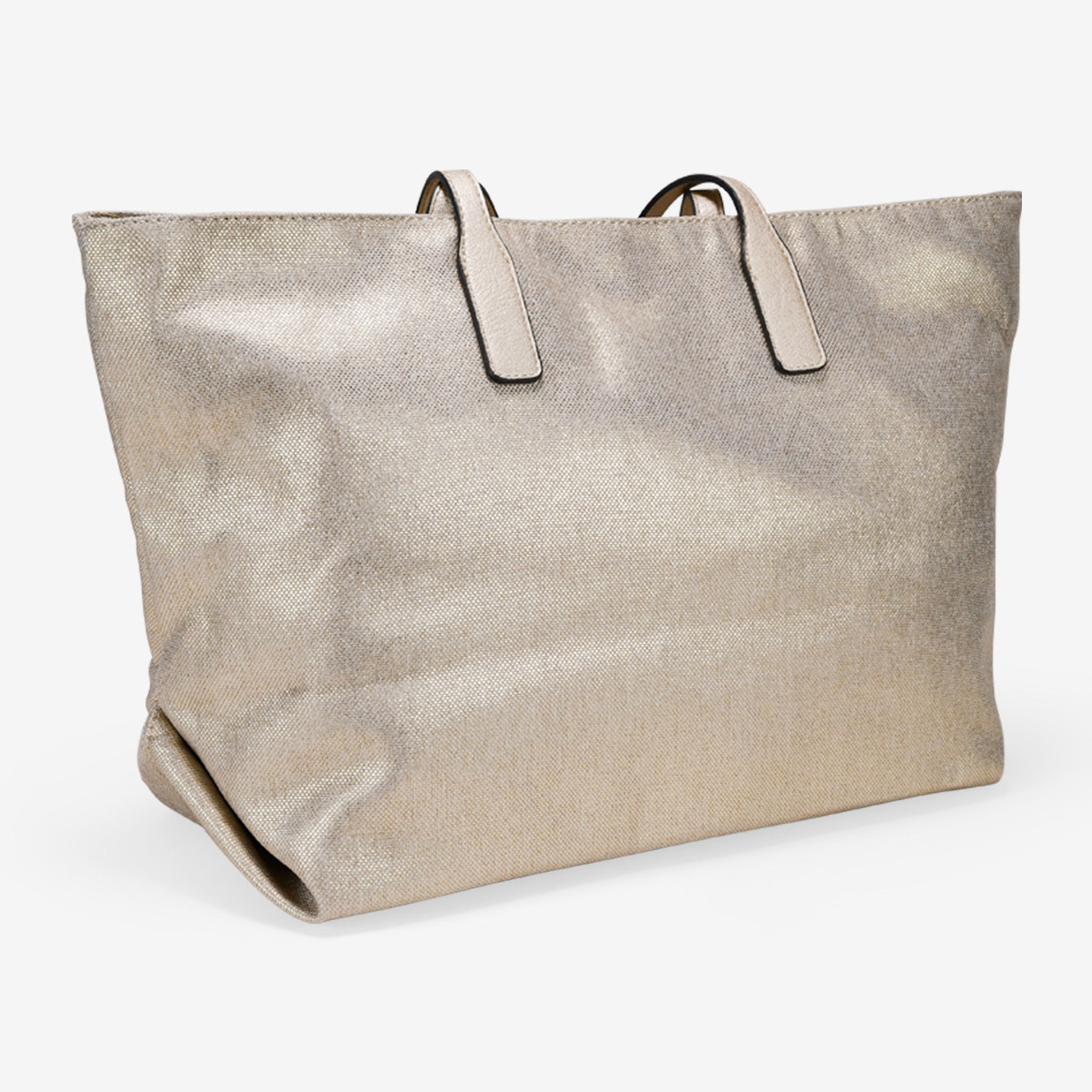 Bolso shopper dorado en canvas con cremallera