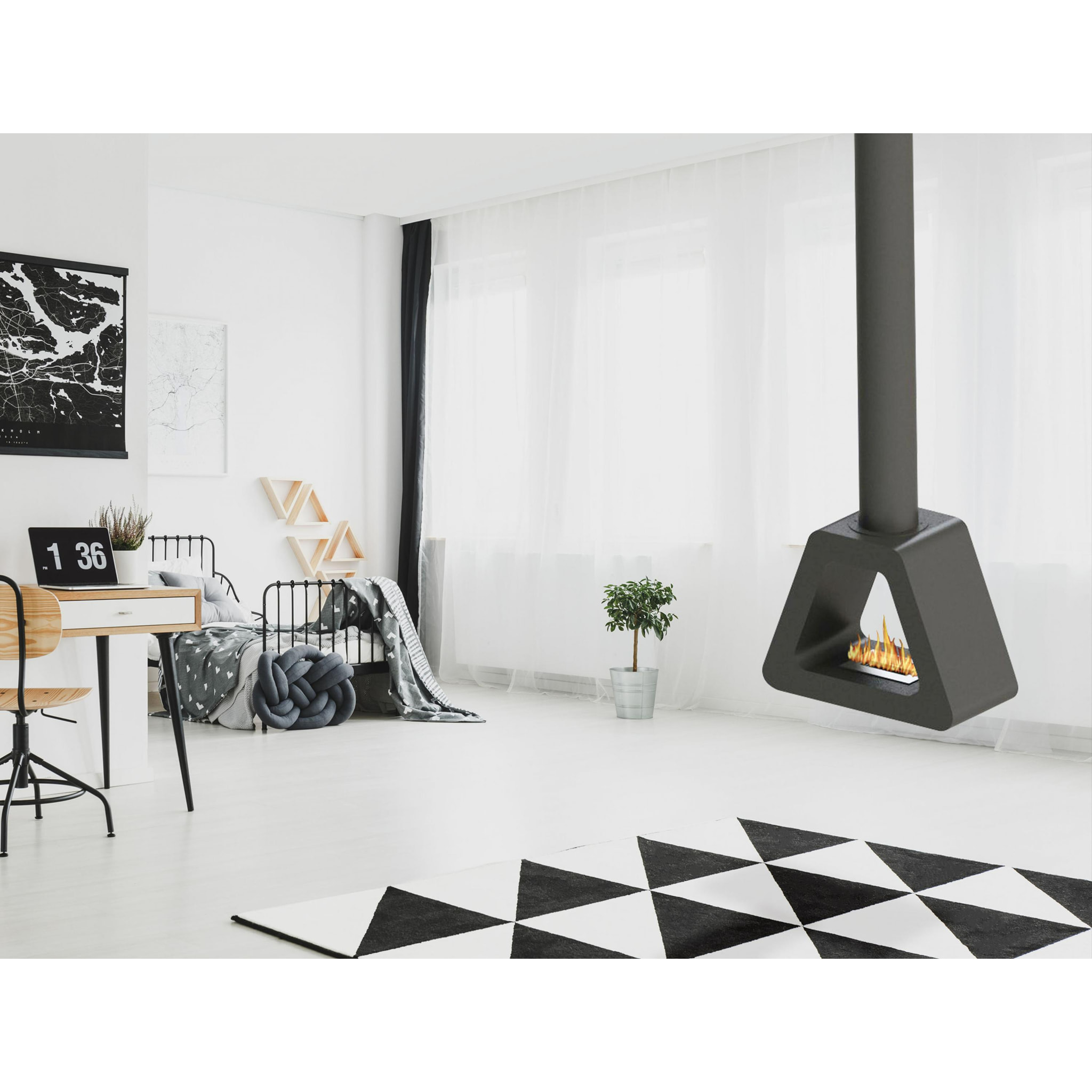 Chimenea de etanol de techo triangular en acero SYKE PYRAMID PURLINE