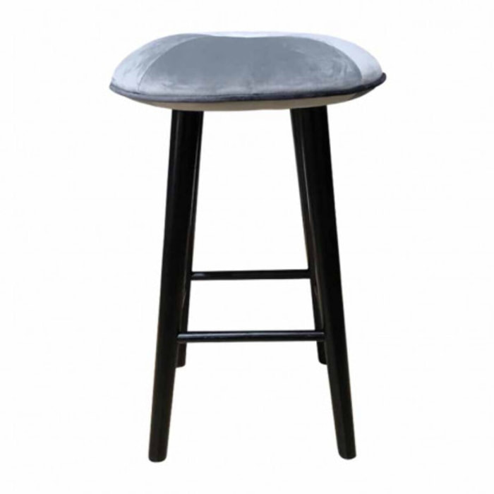 Tabouret en velours gris et piétement en bois noir H66cm - AUGUSTIN 462