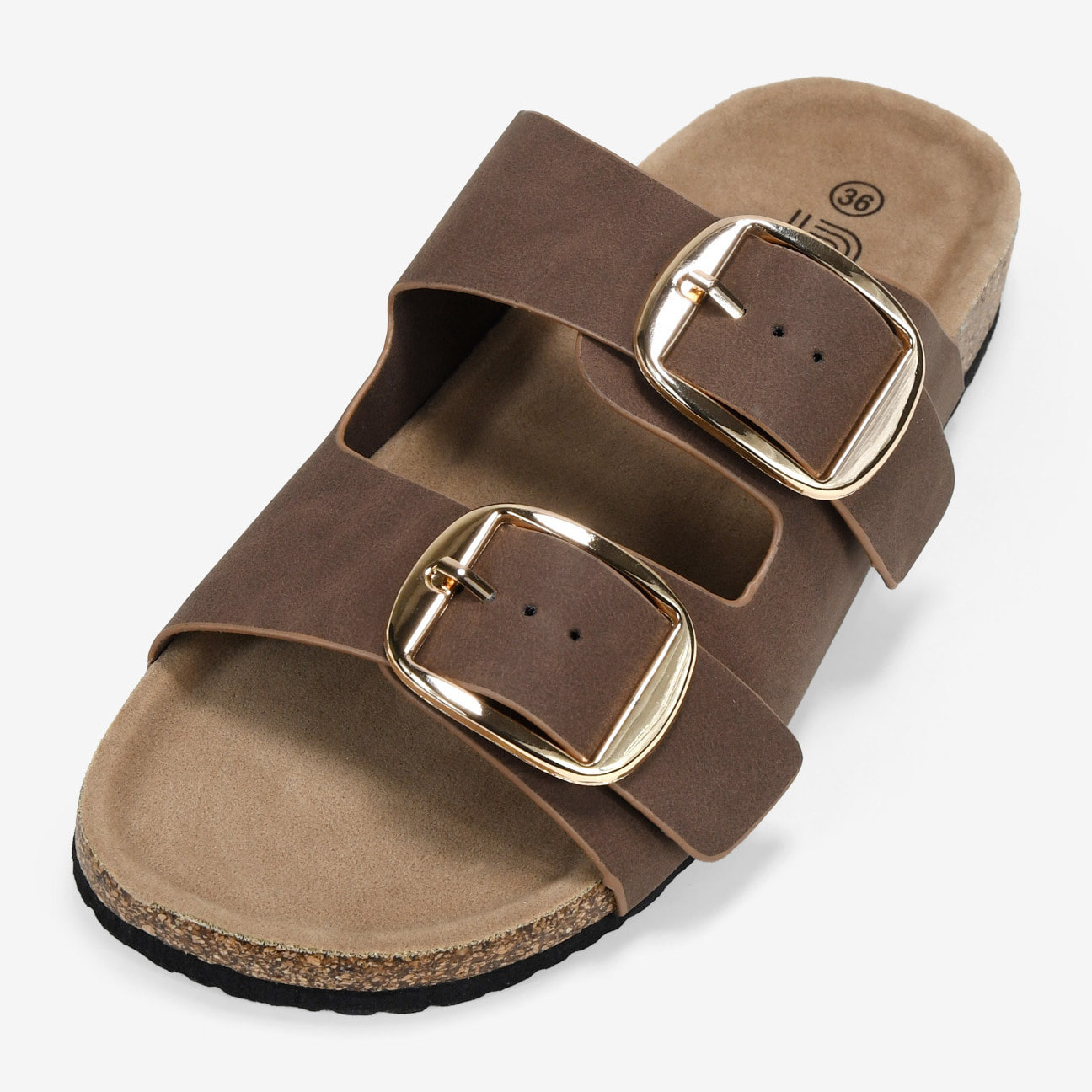 Sandalias planas marrones con dos hebillas