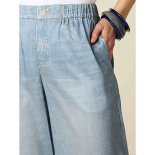 Oltre - Pantaloni palazzo in raso effetto denim - Azzurro