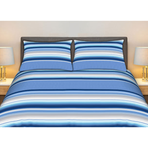 Completo Lenzuola 100% Cotone Effetto Seta Striped Blu CN