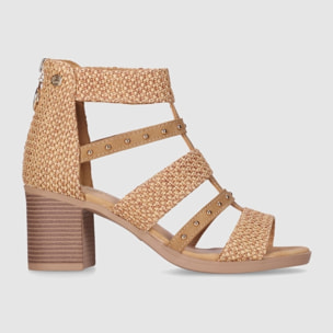 Sandalias de Tejido - Cuero - Tacón: 7 cm