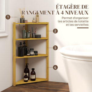 Etagère d'angle de salle de bain - 4 niveaux - dim. 37L x 34l x 79,5H cm - bambou verni