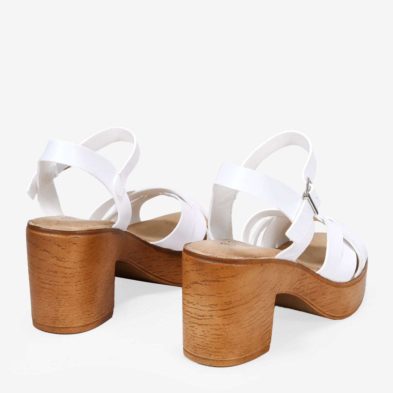 Sandalias de tacón blancas efecto madera
