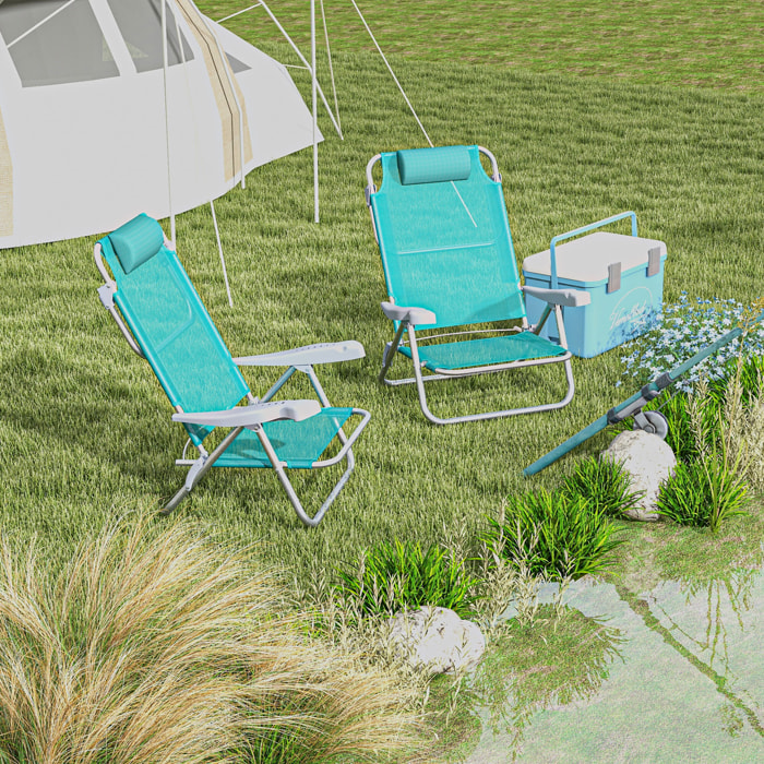 Lot de 2 chaises de jardin camping plage pliables tétière dossier inclinable 6 niv. alu. teslin gris