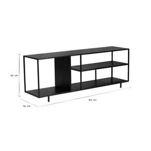 Étagère basse ouverte meuble TV design en métal noir L160 cm KARL