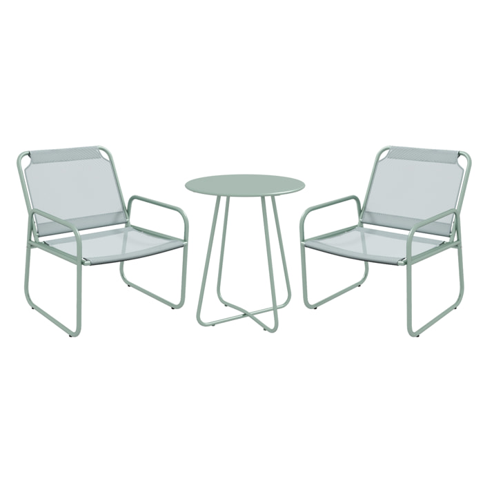 Ensemble salon de jardin 3 pcs 2 fauteuils et table ronde vert