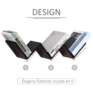 HOMCOM Etagères murale flottante - design contemporain en V - kit fixation inclus - panneaux particules noir