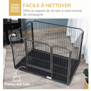 Cage chien démontable - enclos chien intérieur/extérieur - porte verrouillable, plateau - acier ABS gris noir