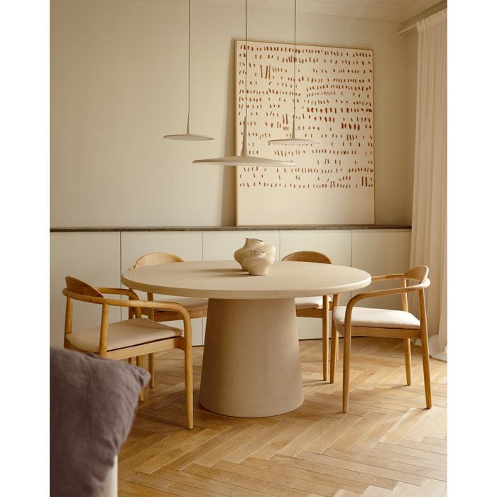 Table de salle à manger ronde en microciment ton beige en différentes tailles
