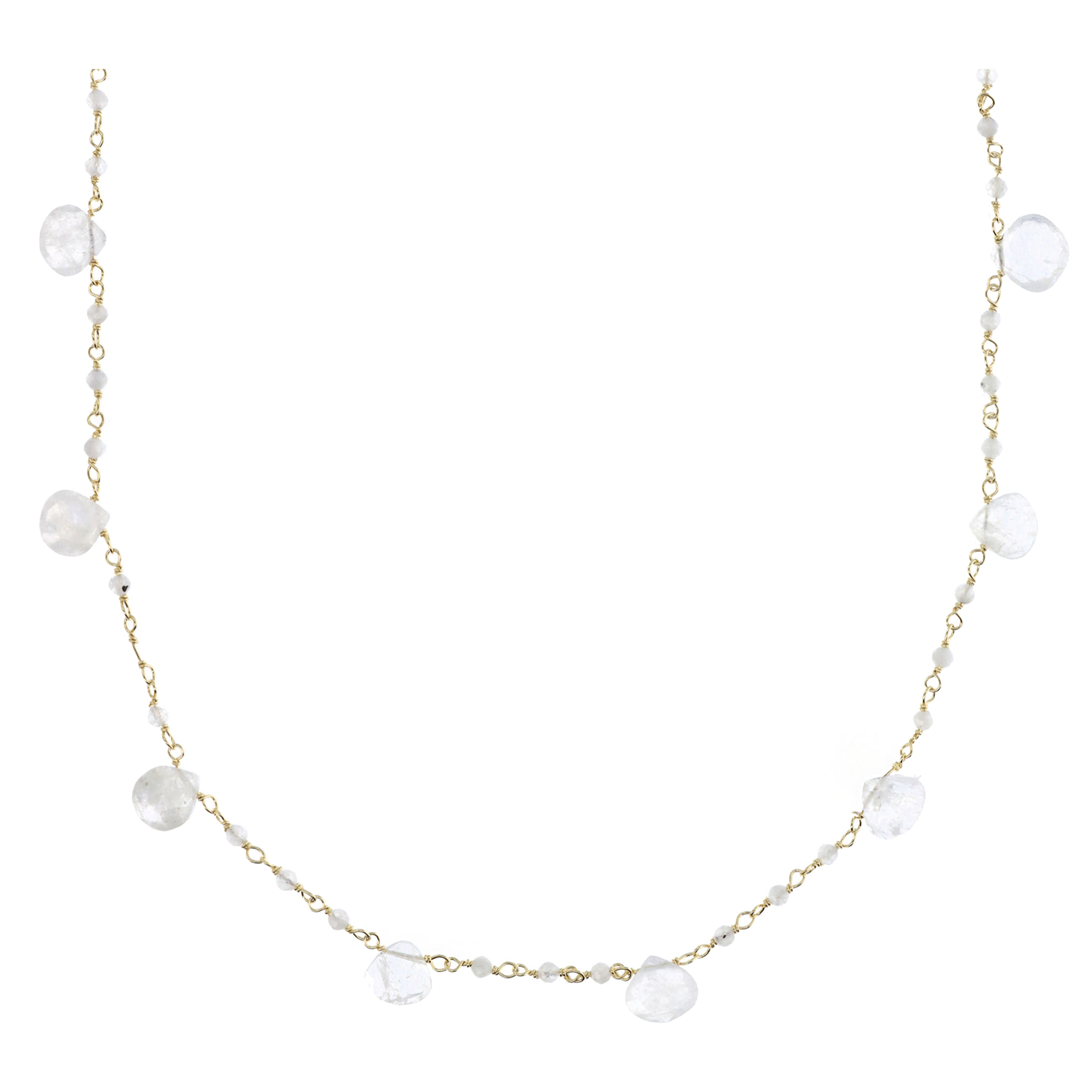 Collana Girocollo Rosario con Ciondoli a Goccia in Pietra di Luna Bianca