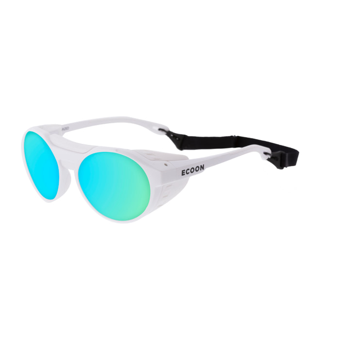 Gafas de sol de montaña ECOON modelo Mc Kinley en color Blanco mate con lente revo azul