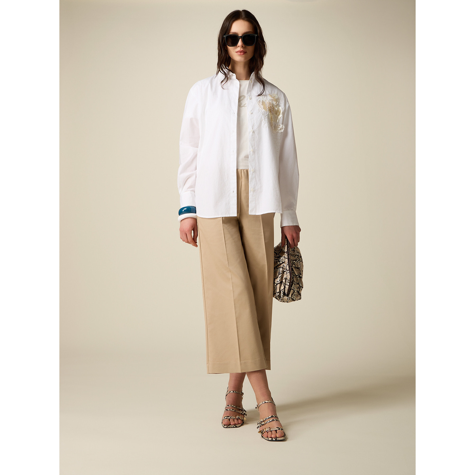 Oltre - Pantaloni cropped misto cotone - Beige