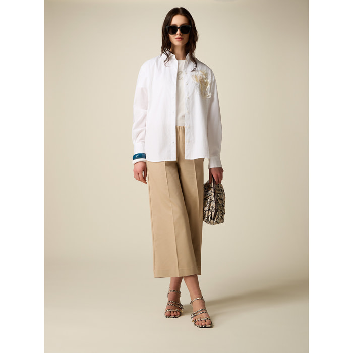 Oltre - Pantaloni cropped misto cotone - Beige