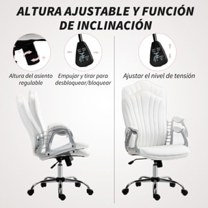 Silla de Oficina Silla de Escritorio Giratoria con Altura Ajustable Reposabrazos Respaldo Curvado Función de Basculante Blanco