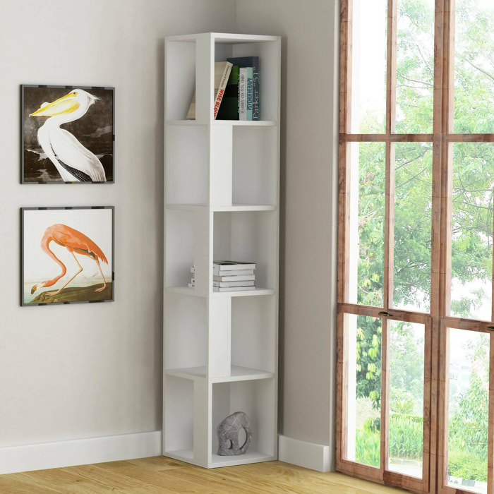 Libreria Herman, Scaffale da ufficio, Mobile portalibri, Biblioteca, 34x34 h161 cm, Bianco