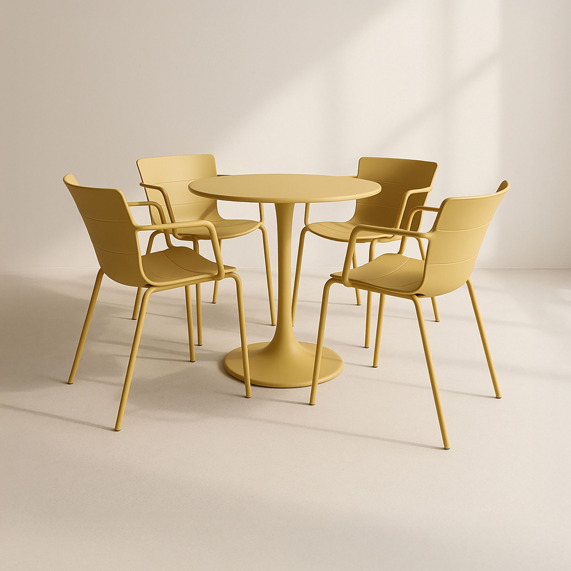 Ensemble de repas table et 4 fauteuils en polypropylène ocre MONTAUK