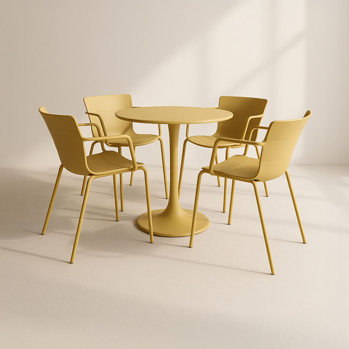 Ensemble de repas table et 4 fauteuils en polypropylène ocre MONTAUK