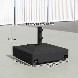 Base para Sombrilla Cuadrada con Ruedas, Soporte de Parasol de HDPE, Pie para Sombrilla con Postes Ø35/38/48 mm, Rellenable de Arena 61 kg o Agua 40 kg, para Jardín, Patio, Terraza, Negro