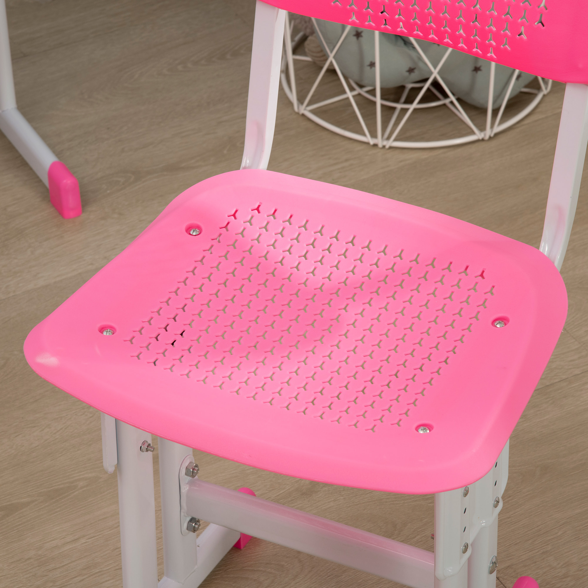 Juego de Escritorio y Silla para Niños de 6-12 Años Pupitre Infantil Altura Ajustable con 1 Cajón 1 Ranura para Lápiz y 1 Estante para Libros Acero 60x45x90-102 cm Rosa