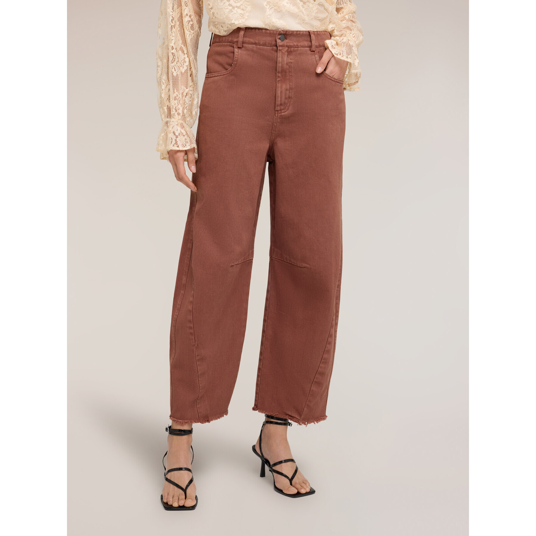 Motivi - Pantaloni balloon in drill di cotone - Marrone