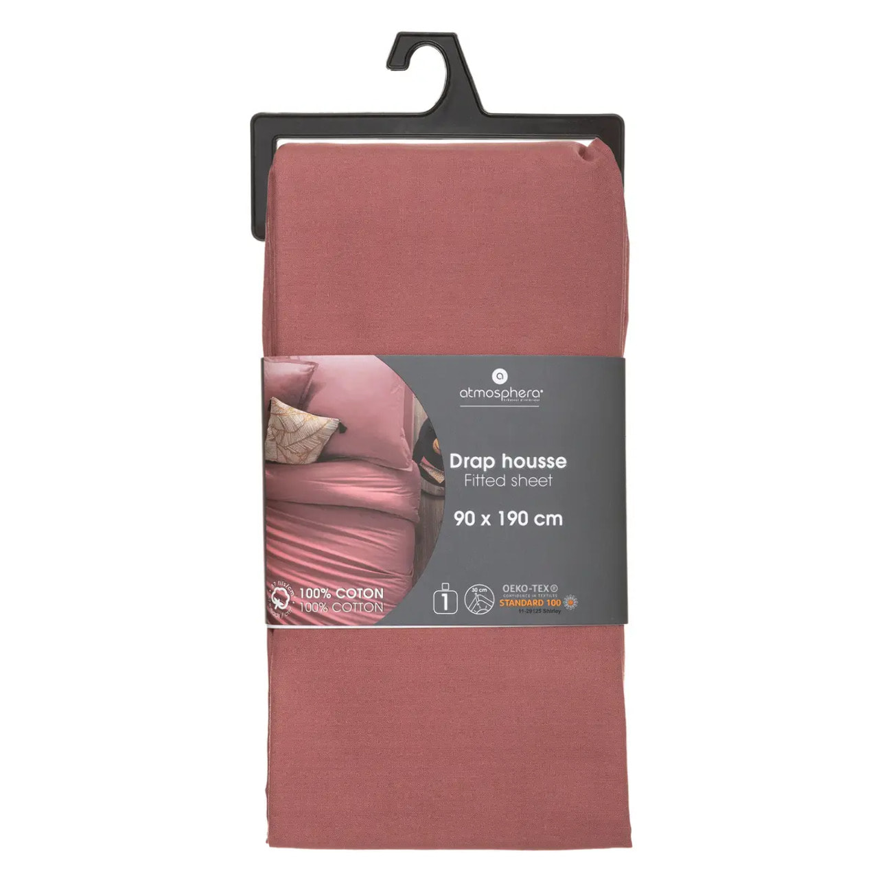 Drap-housse en coton - rose blush - bonnet H30cm - 90x190 cm