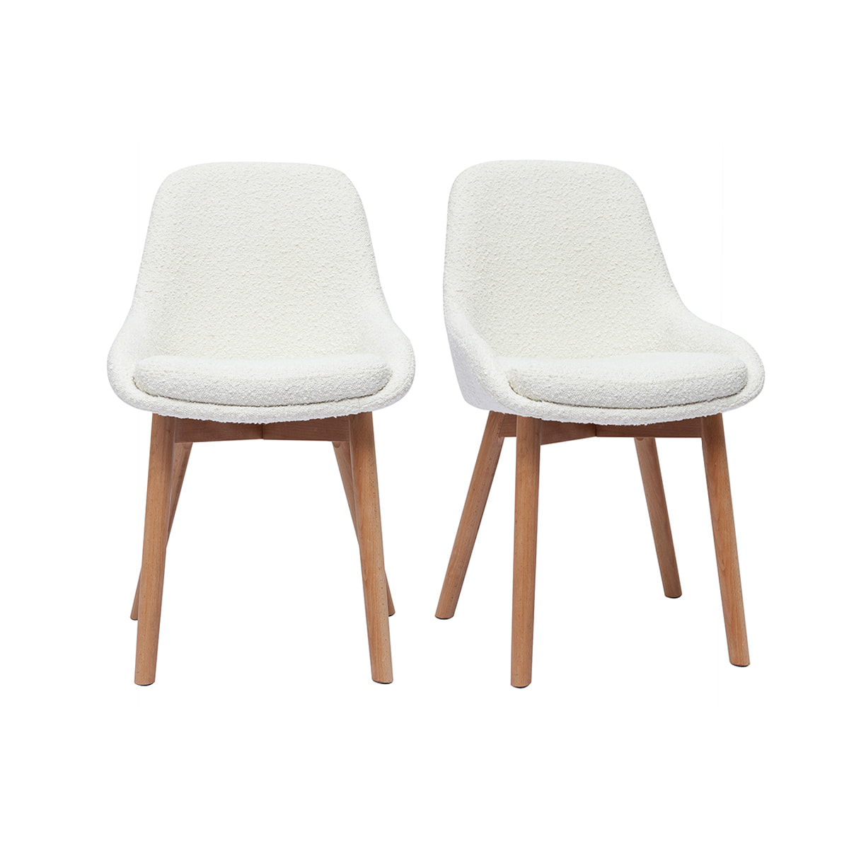 Chaises scandinaves en tissu effet laine bouclée blanc et bois clair massif (lot de 2) HOLO