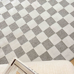 GARDEN - Tapis d'intérieur / extérieur à motif damier blanc et gris