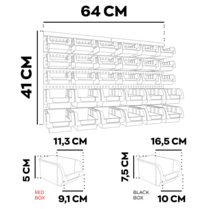 Peg Small - Pannello Portautensili da Parete 64x41 cm con 30 Box Contenitori Impilabili