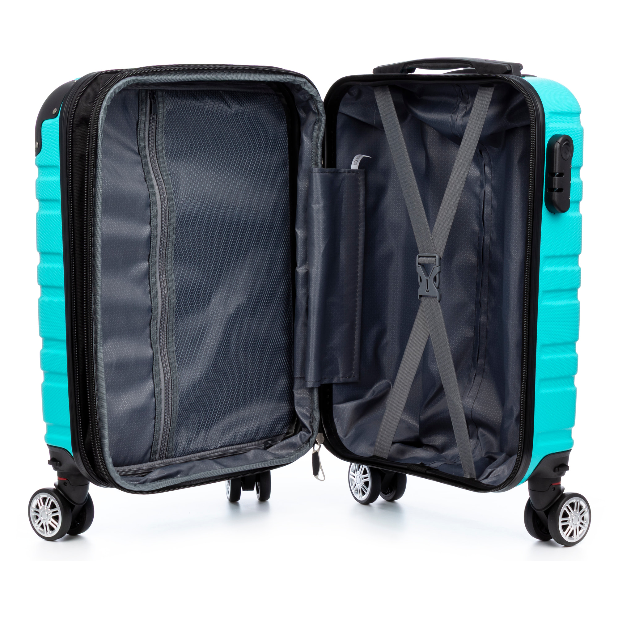 Set di 2 valigie Trolley espandibili, in materiale leggero ABS ad alta resistenza con angoli rinforzati. Chiusura numerica, 4 ruote doppie girevoli a 360° e rimovibili.