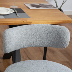 Lot de 2 chaises de salon style néo-rétro - assise ronde, dossier enveloppant - acier noir effet laine bouclée gris