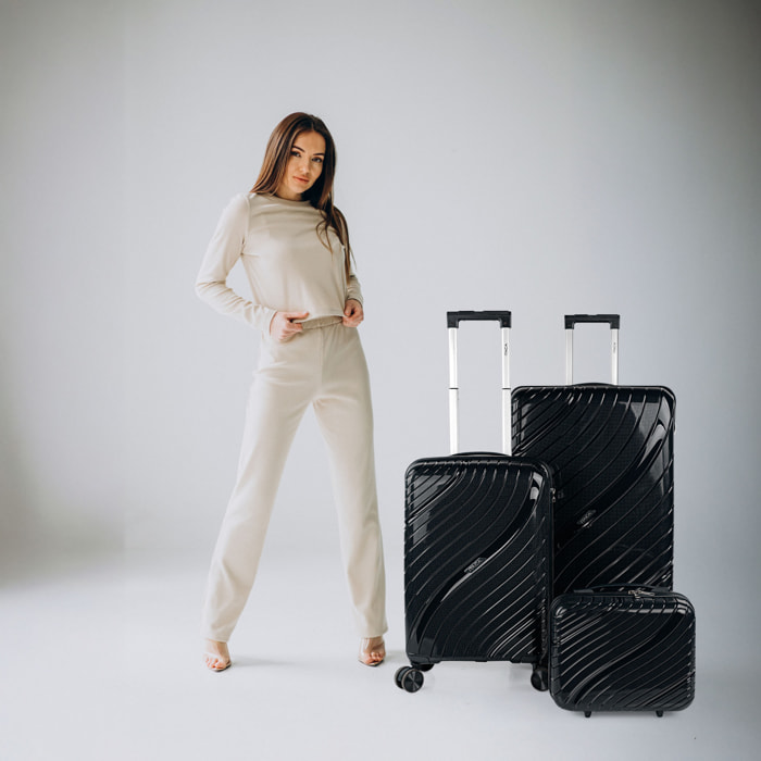 Juego De Maletas Rígidas Pp Itaca Danubio Negro