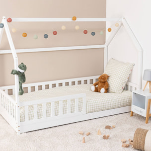Set de cama infantil cabaña ''bosco'' blanco + colchón serenia 90x190cm (altura 17cm), transpirable, adaptable y atérmico