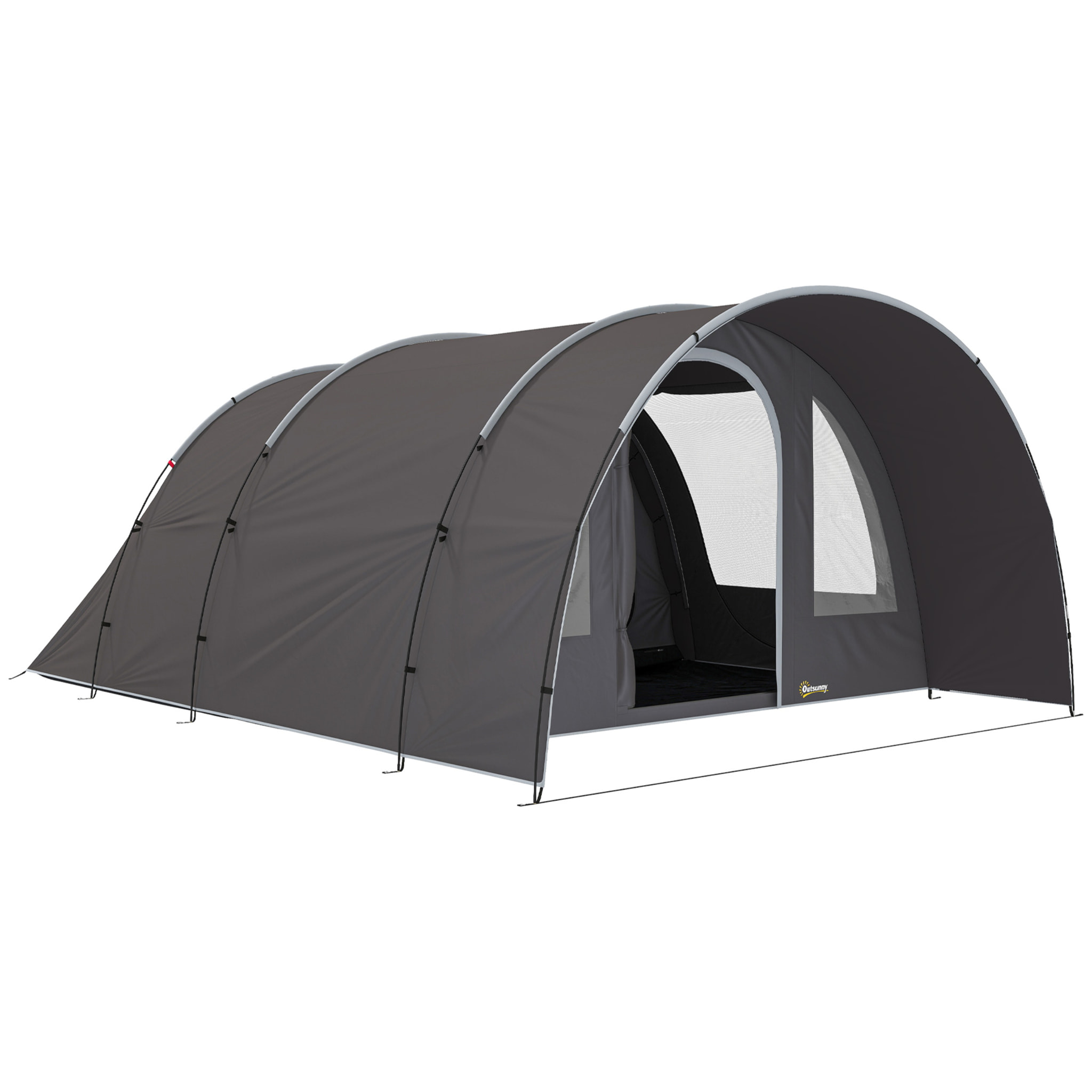 Tente camping 6 places - tente tunnel familiale - imperméabilité 5000mm - dim. 4,6 x 3,2 x 1,9 m - sac inclus - gris