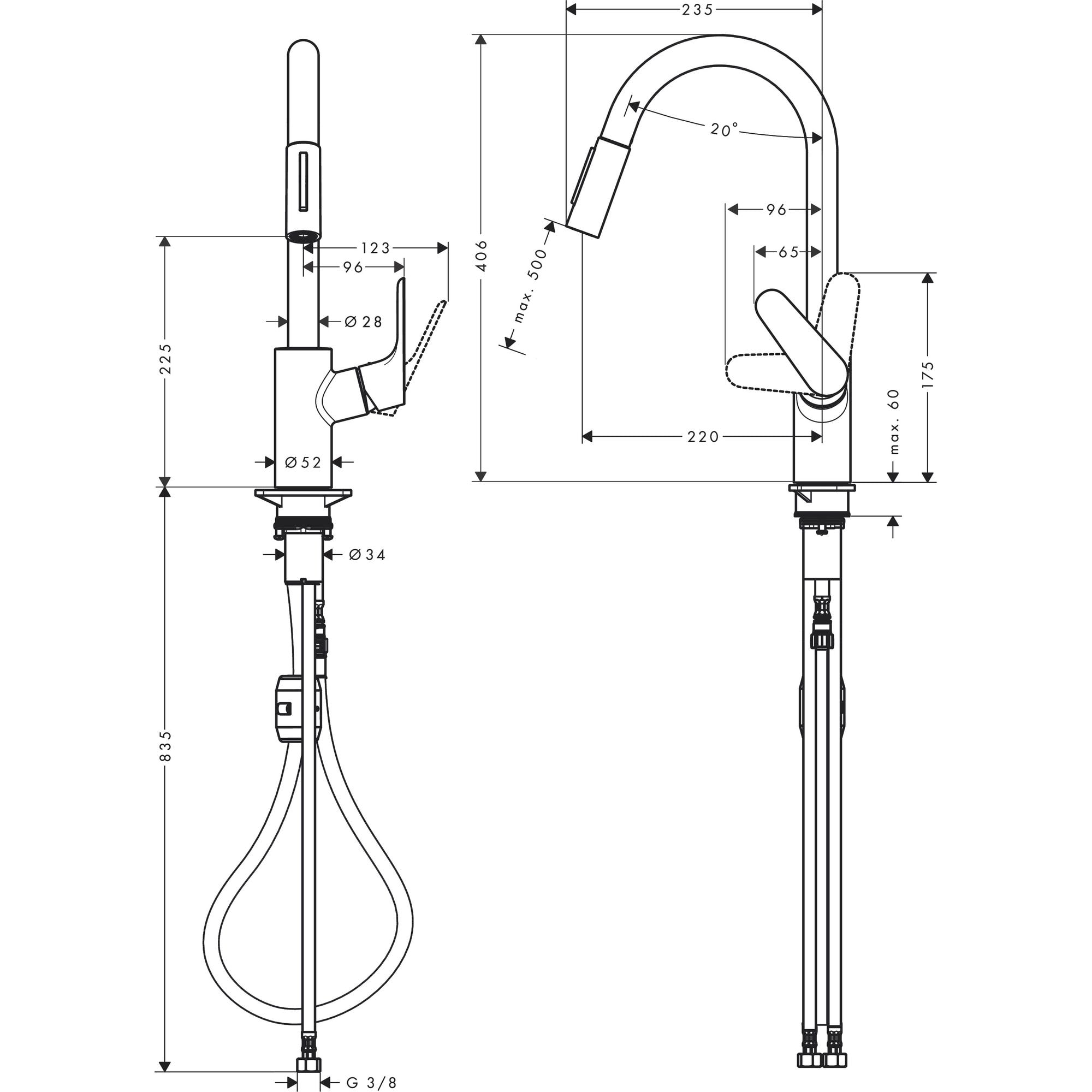 Mitigeur de cuisine 240 avec douchette extractible 2 jets chromé Focus M41