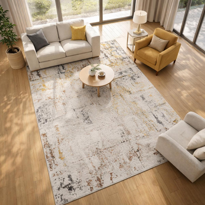 Tapis salon, motif abstrait en relief, moderne et résistant