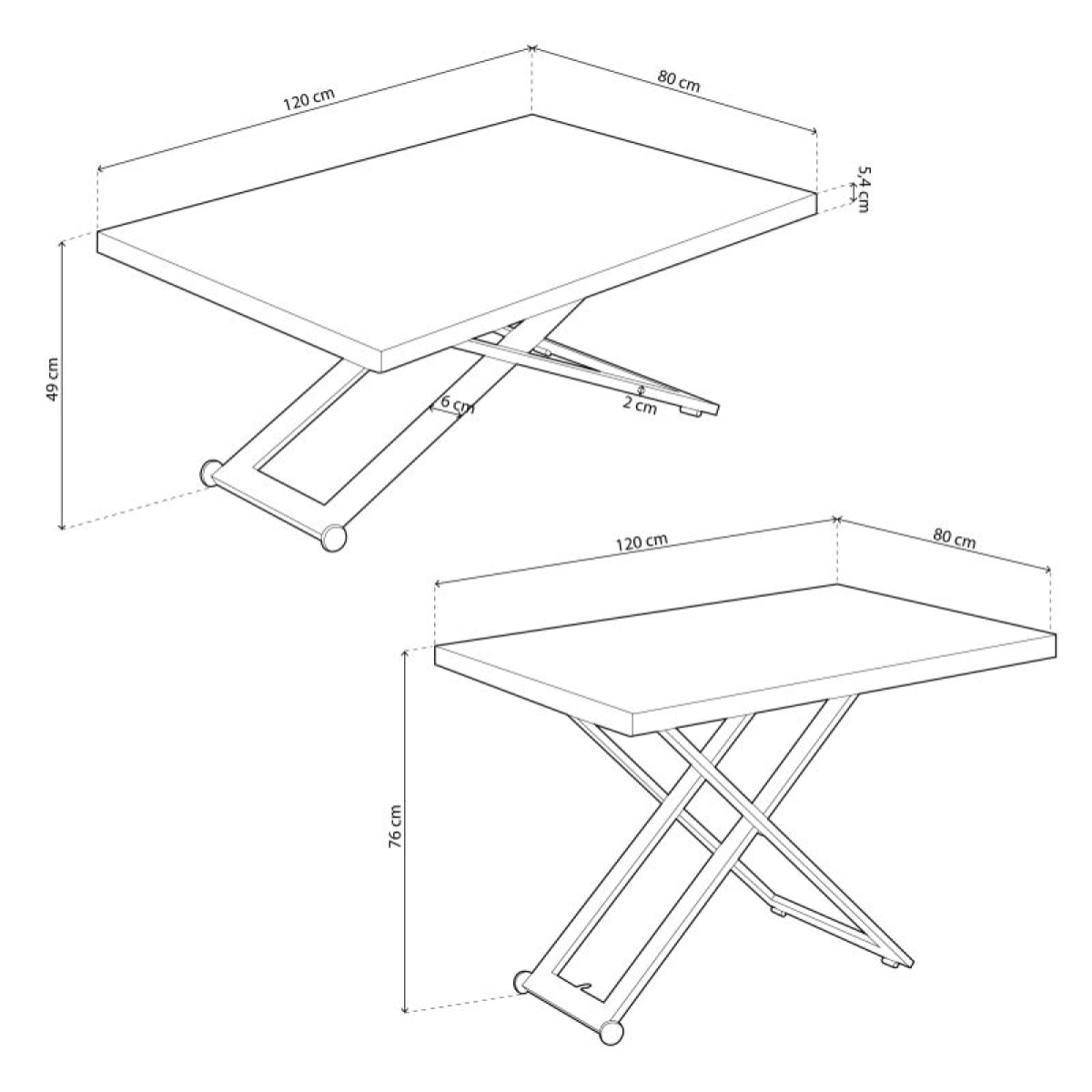 Mesa de centro elevable Lada Negro - Roble