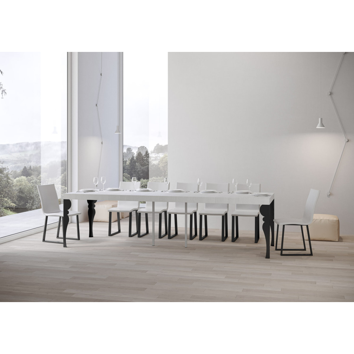 Consola extensible 90x40/300 cm Paxon Premium Fresno Blanco estructura Antracita