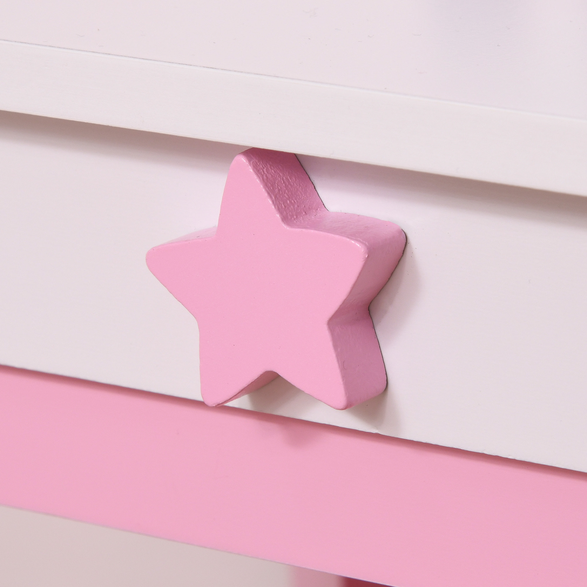 Coiffeuse enfant design licorne - tabouret inclus - dim. 49L x 34l x 90H cm - tiroir, miroir - MDF - rose blanc
