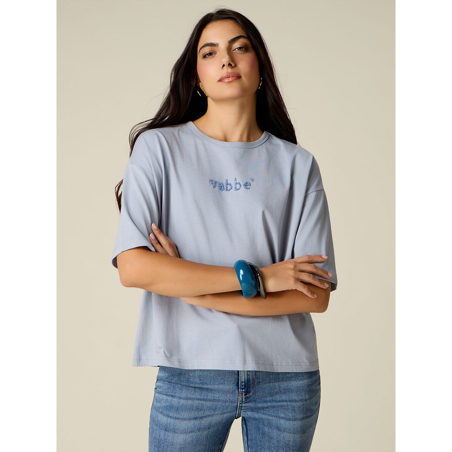 Oltre - T-shirt con ricamo lettering - Azzurro