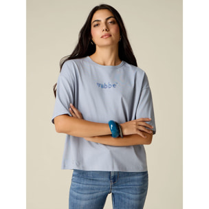 Oltre - T-shirt con ricamo lettering - Azzurro