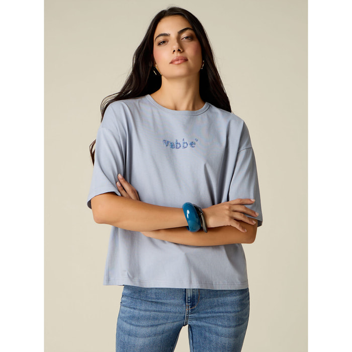 Oltre - T-shirt con ricamo lettering - Azzurro