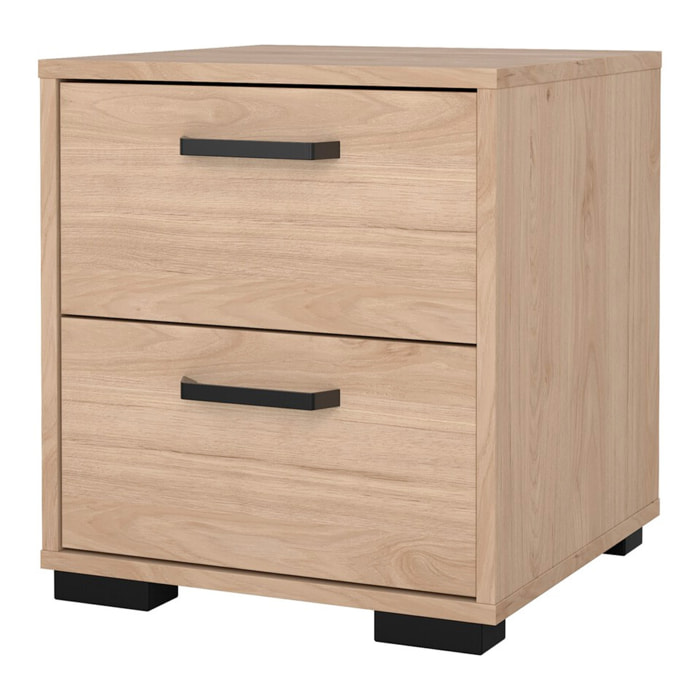 Comodino 2 Cassetti Notte Moderno Guide In Acciaio A Scorrimento Design Essenziale Salvaspazio Camera Da Letto Cameretta 40.2 x 39.8 x 44.3 Cm Rovere