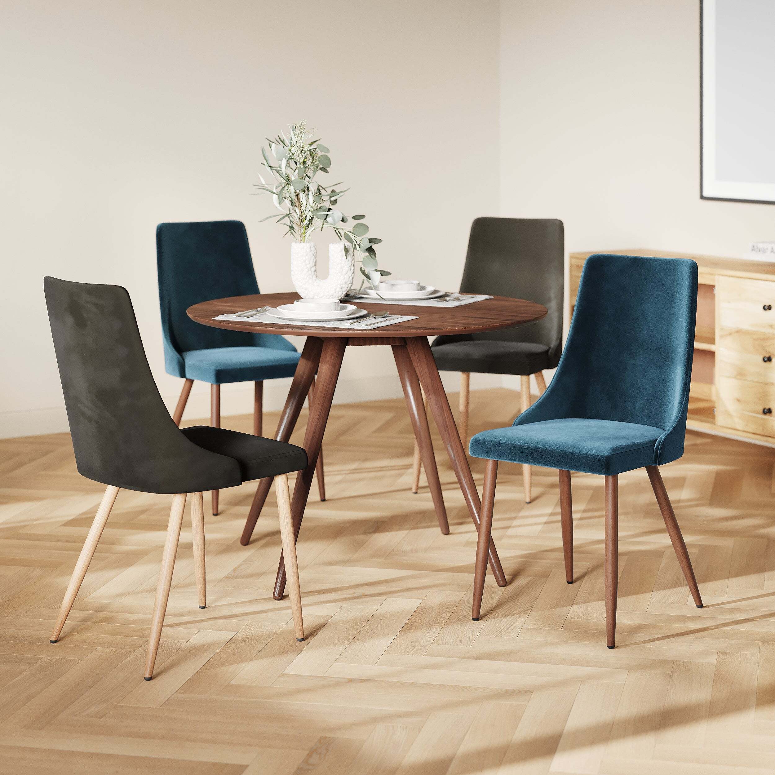 Pack 4 chaises en velours gris et bleu - Vinni