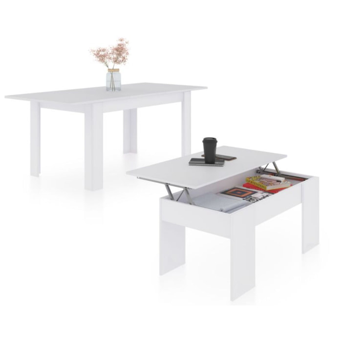 Pack mesa de comedor 140 y mesa de centro Vita Blanco Artik (Blanco Mate)