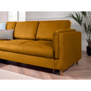 Brooke - canapé d'angle gauche - convertible - 5 places - en velours - Jaune